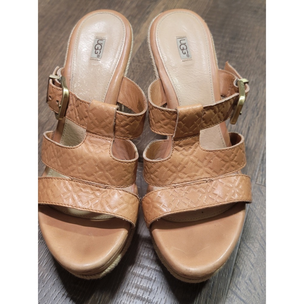 UGG Lucianna Marrakesh Tan Leather Wedge Espadrille Sandals 1004946 Womens 9